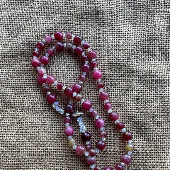 Natural Pink Tourmaline 8mm Bead necklace & Crystal spacers - Picture 3 of 8